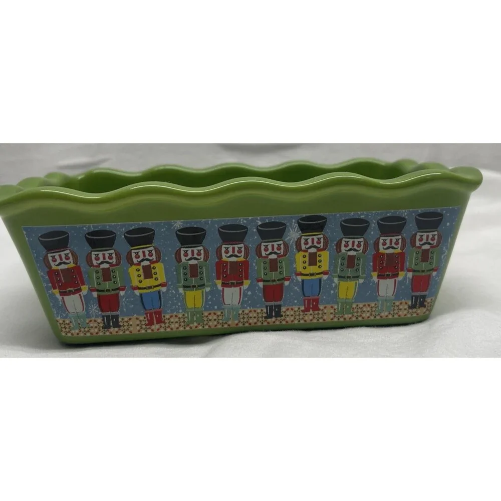NANTUCKET Mini Loaf Bread Stoneware Baking Dish Happy Holidays Christmas Decor